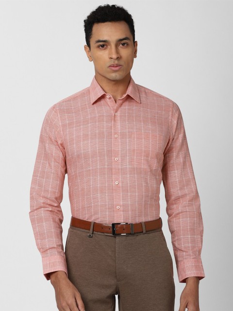 

Van Heusen Men Peach-Coloured Slim Fit Checked Formal Cotton Shirt