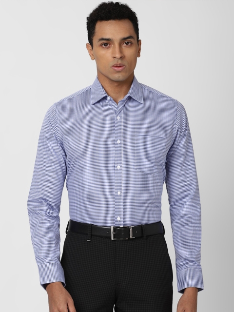 

Van Heusen Men Blue & White Slim Fit Micro Checks Checked Pure Cotton Formal Shirt