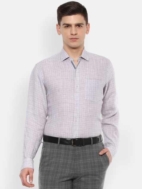 

Van Heusen Men Grey & White Checked Linen Formal Shirt