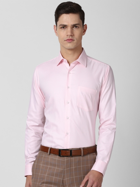 

Van Heusen Men Pink & White Slim Fit Checked Pure Cotton Formal Shirt