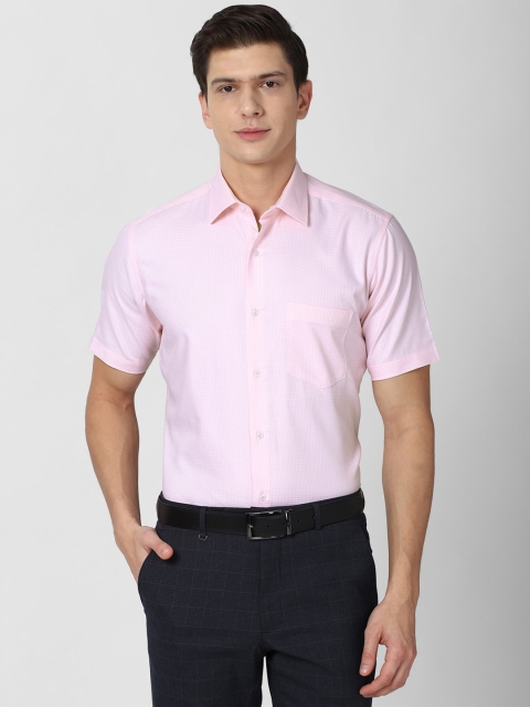 

Van Heusen Men Pink & White Checked Pure Cotton Formal Shirt