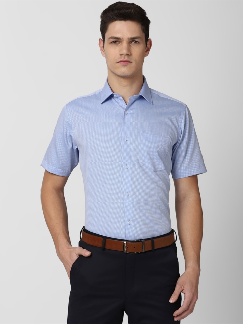 

Van Heusen Men Blue & White Textured Pure Cotton Formal Shirt