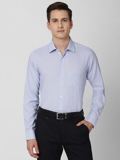 

Van Heusen Men Blue & White Slim Fit Printed Pure Cotton Formal Shirt