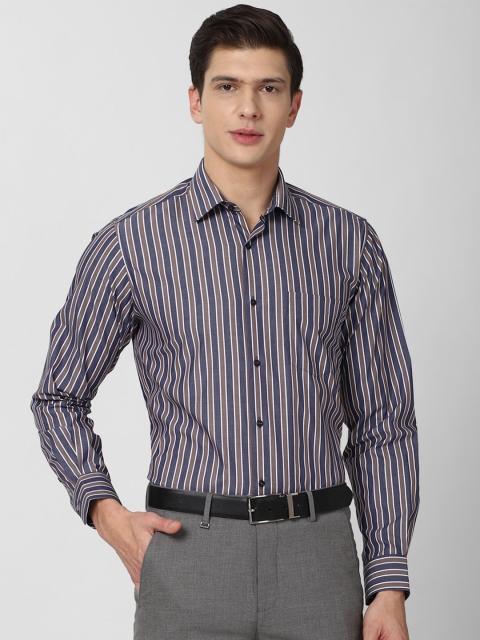 

Van Heusen Men Navy Blue & Brown Striped Pure Cotton Formal Shirt