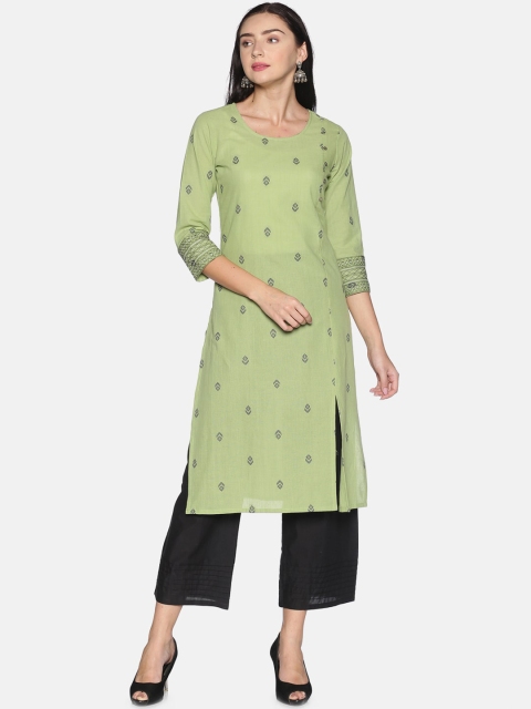 

Saffron Threads Women Green Ethnic Motifs Embroidered Kurta