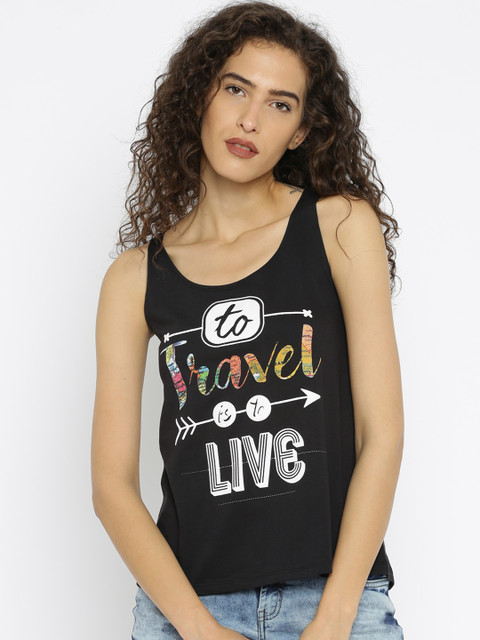 

Flying Machine Black Printed Tank Top