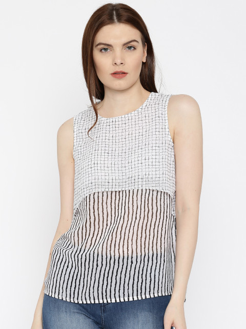 

Flying Machine White Striped Layered Top
