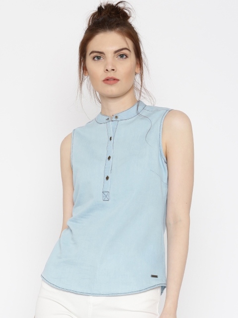 

Flying Machine Women Blue Solid Denim Shirt-Style Top