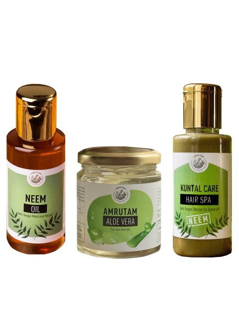 

AMRUTAM Set of Neem Oil, Pure Aloe Vera Gel & Kuntal Care Neem Hair Spa, Green
