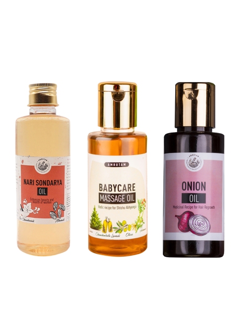 

AMRUTAM Set of Nari Sondarya Oil, Onion Oil & Baby Care Massage Oil, Peach