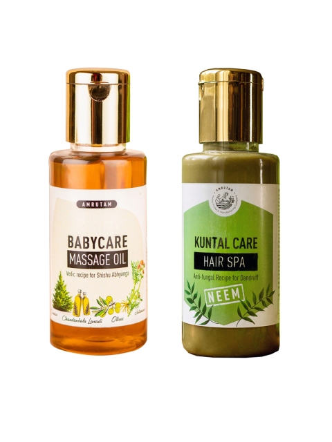 

AMRUTAM Set of Baby Care Massage Oil & Kuntal Care Neem Hair Spa, Orange