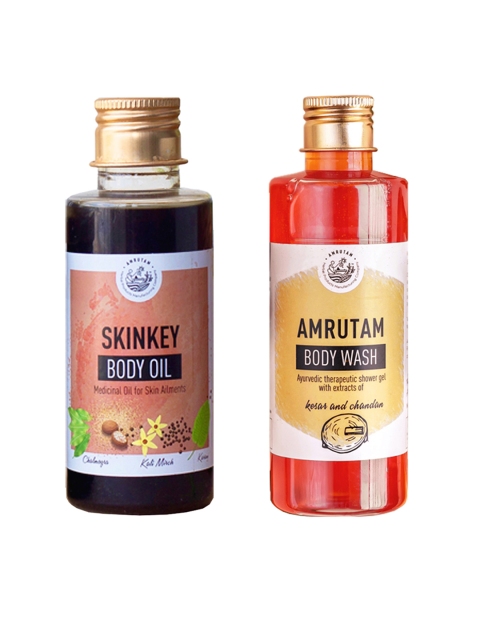 

AMRUTAM Set of Skinkey Body Oil & Kesar Chandan Body Wash, Pink