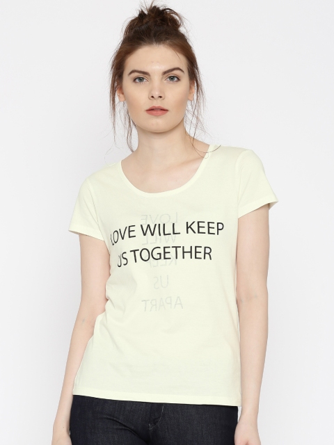 

Flying Machine Women Cream-Coloured Printed Round Neck T-shirt