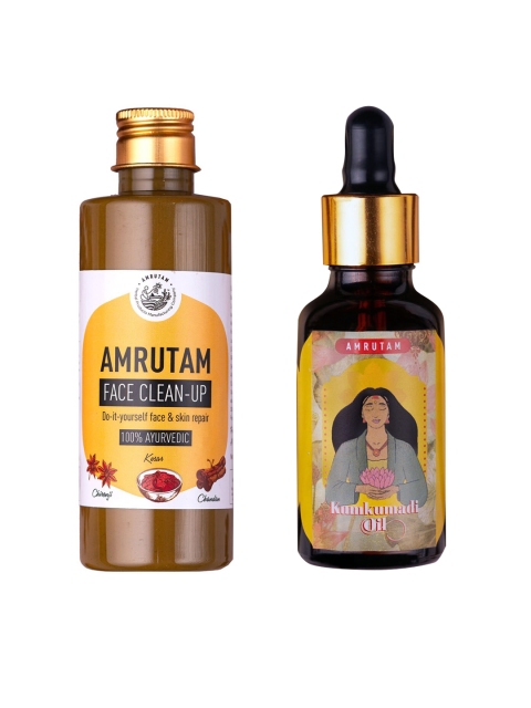 

AMRUTAM Set of 100% Ayurvedic Face Clean-Up & Kumkumadi Oil, Brown