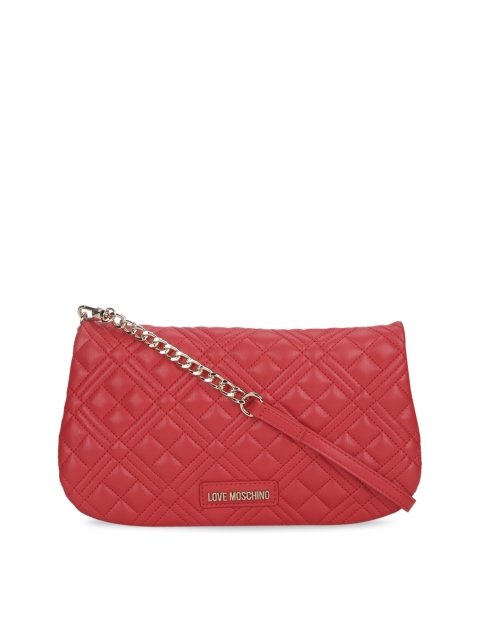 

LOVE MOSCHINO Red Leather Structured Sling Bag With Quilted