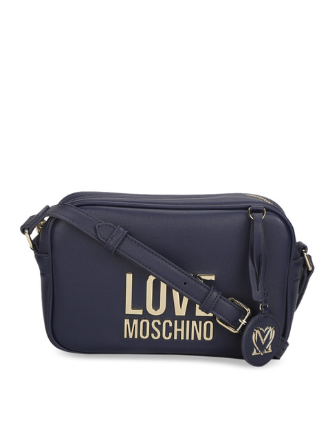 

LOVE MOSCHINO Navy Blue Printed Leather Structured Sling Bag