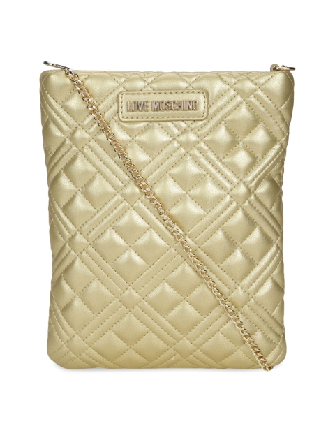 

LOVE MOSCHINO Gold-Toned Leather Bucket Sling Bag With Quilted