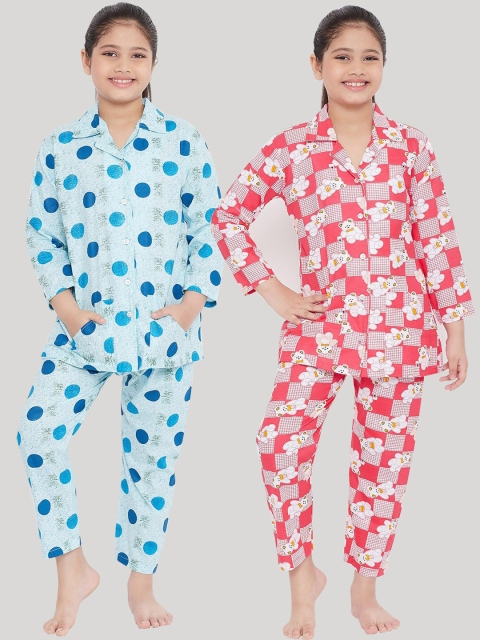 

KYDZI Girls Pack of 2 Blue & Pink Printed Night suits