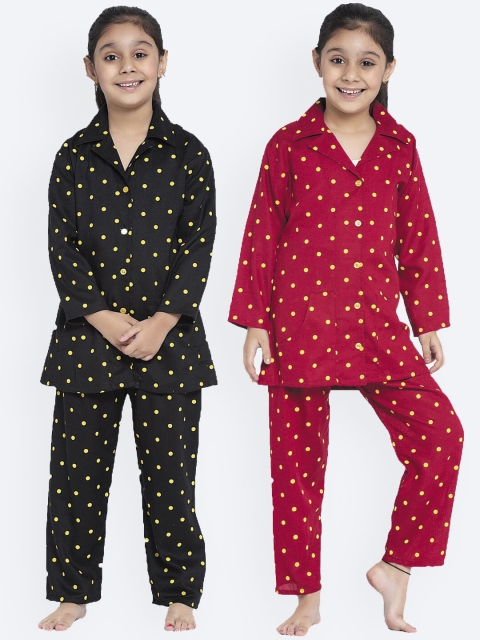 

KYDZI Girls Black & Red Pack of 2 Printed Night suits