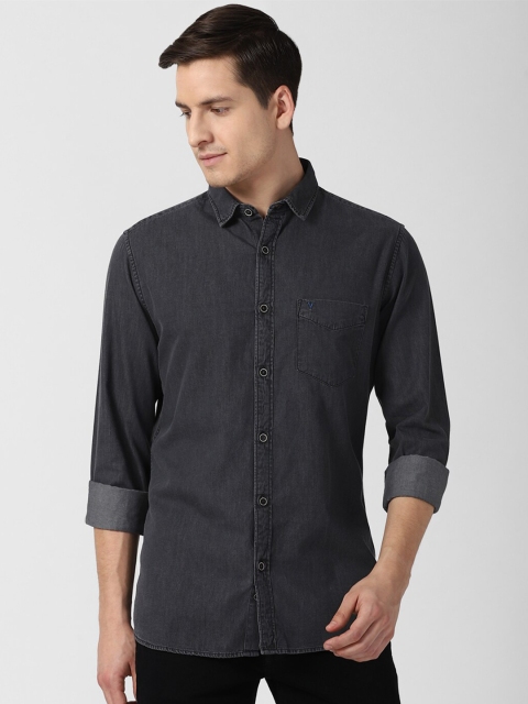 

VAN HEUSEN DENIM LABS Men Grey Solid Slim Fit Pure Cotton Casual Shirt