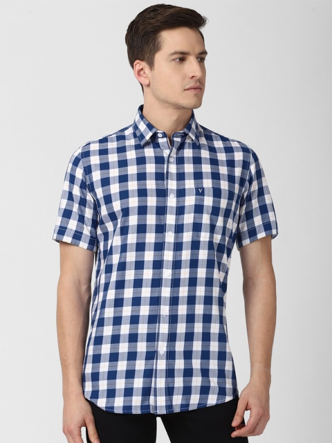 

Van Heusen Sport Men Navy Blue Slim Fit Gingham Checks Checked Casual Shirt