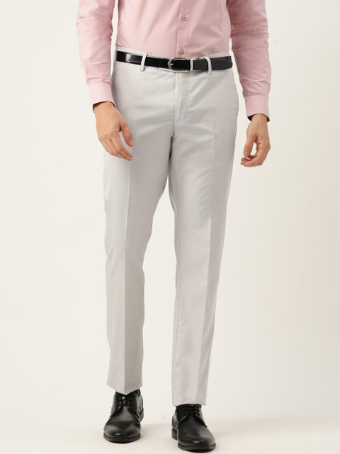

Peter England Men Grey Textured Slim Fit Trousers