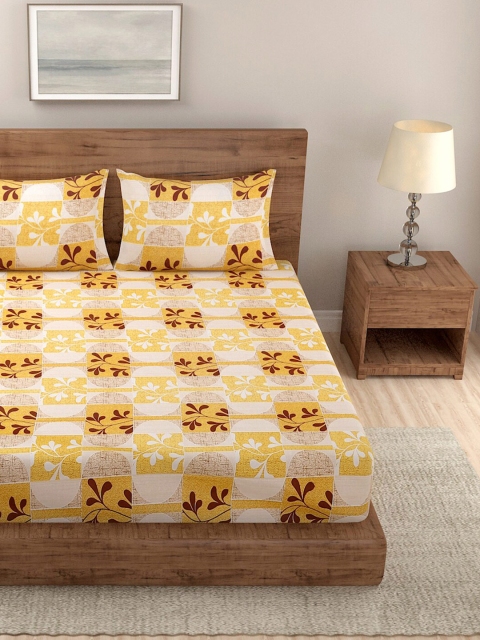 

Dhrohar Yellow & White Floral Printed Cotton 180 TC King Bedsheet with 2 Pillow Covers