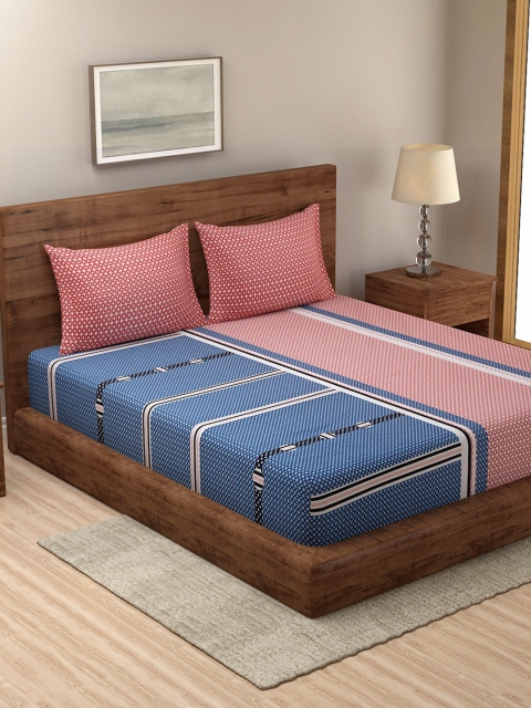 

Dhrohar Teal Blue & Red Geometric Cotton 180 TC King Bedsheet with 2 Pillow Covers