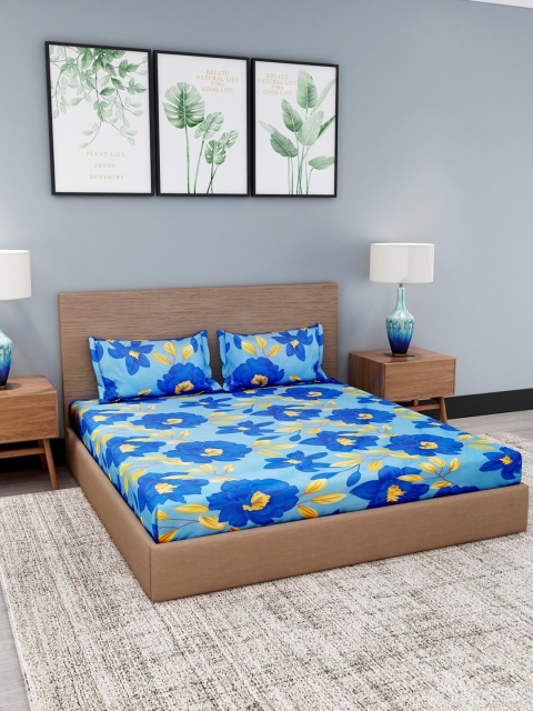 

Dhrohar Blue & Yellow Floral 180 TC King Bedsheet with 2 Pillow Covers