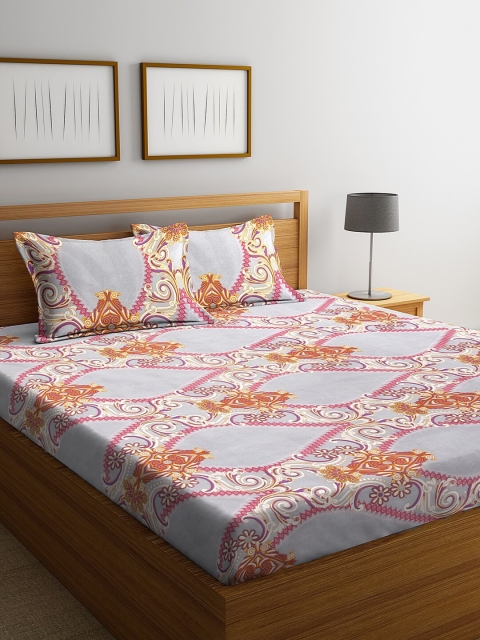 

Dhrohar Grey & Magenta Floral 180 TC King Bedsheet with 2 Pillow Covers