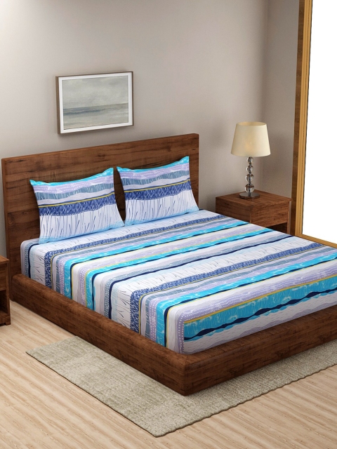

Dhrohar Blue & White Striped Cotton 180 TC King Bedsheet with 2 Pillow Covers