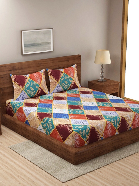 

Dhrohar Blue & Brown Floral 180 TC King Bedsheet with 2 Pillow Covers