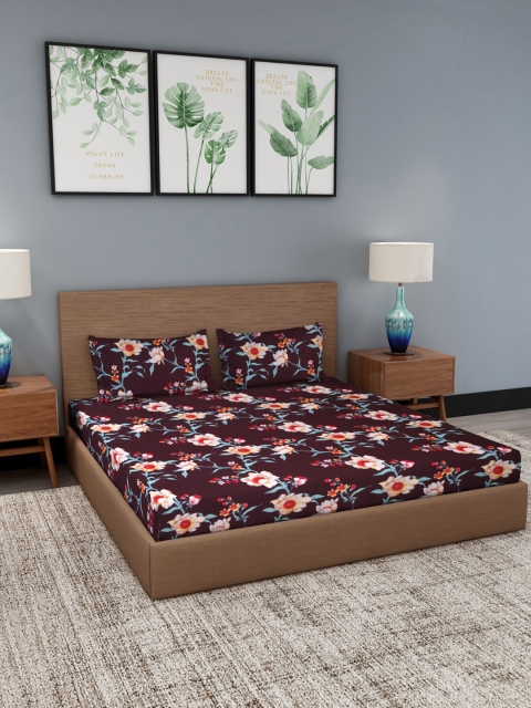 

Dhrohar Brown & Blue Floral 180 TC King Bedsheet with 2 Pillow Covers