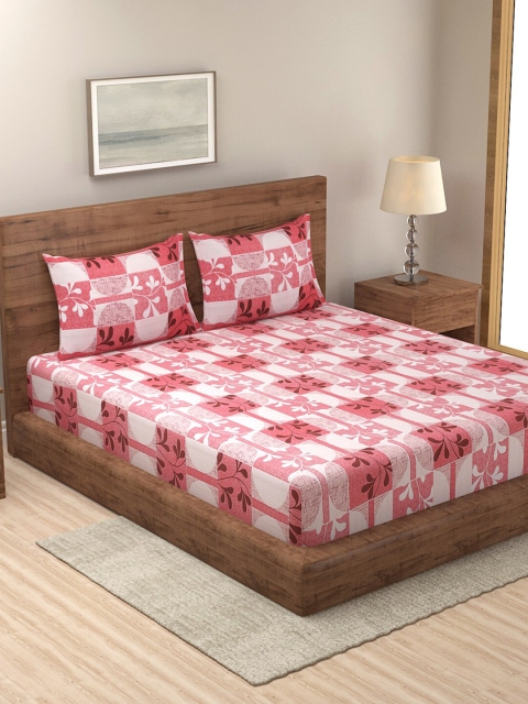 

Dhrohar Peach-Coloured & White Floral Cotton 180 TC King Bedsheet with 2 Pillow Covers