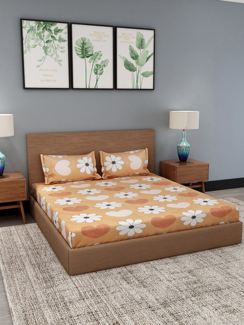 

Dhrohar Beige & White Floral 180 TC King Bedsheet with 2 Pillow Covers