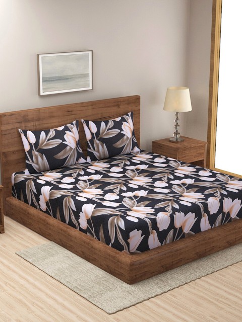 

Dhrohar Black & White Floral 180 TC King Bedsheet with 2 Pillow Covers