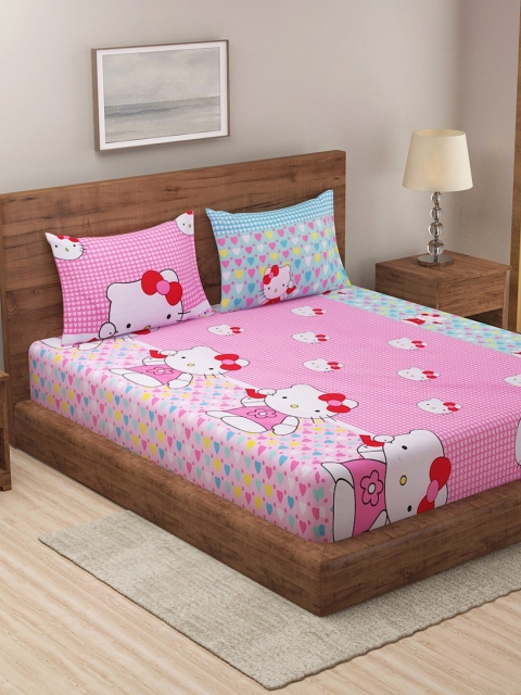 

Dhrohar Pink & Blue Cartoon Characters Printed 180 TC King Bedsheet with 2 Pillow Covers