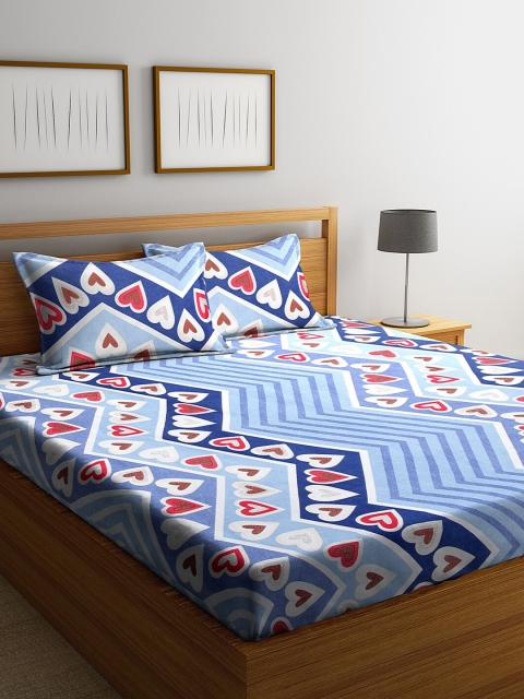 

Dhrohar Blue & Red Conversational 180 TC King Bedsheet with 2 Pillow Covers