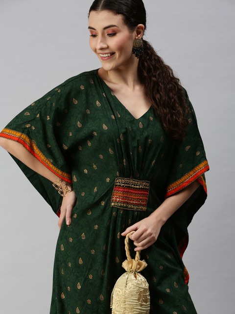 

SHOWOFF Women Green Paisley Sequinned Kaftan Flared Sleeves Kurta