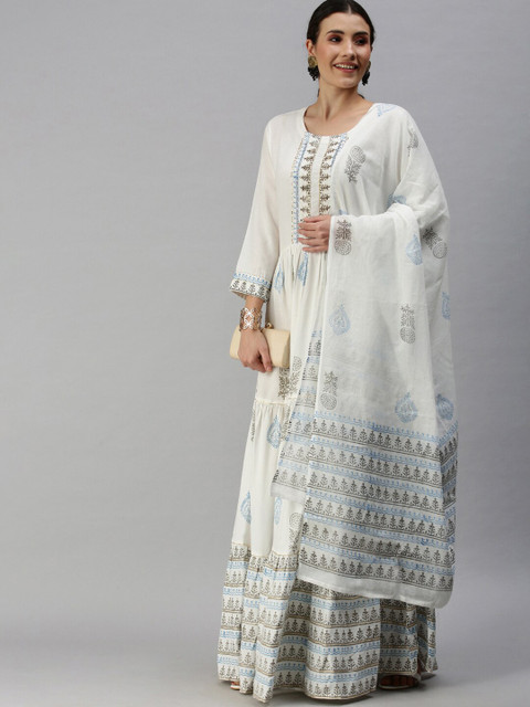 

SHOWOFF Women White Thread Work Kurta