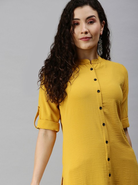 

SHOWOFF Women Mustard Yellow Solid Kurta