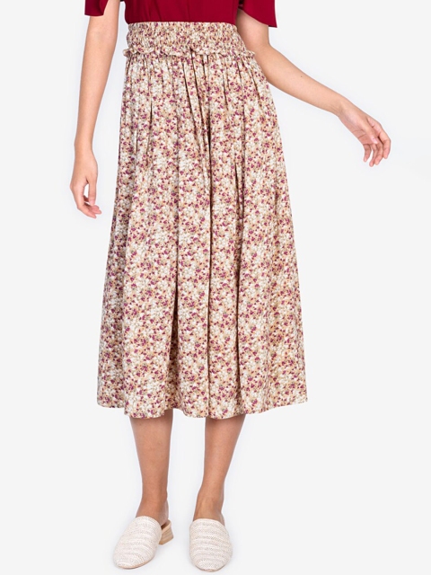 

ZALORA BASICS Women Pink Smocked Waist Midi Skirt