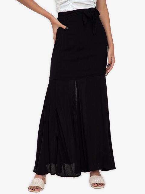 

ZALORA BASICS Women Black Tie Detail Maxi Skirt with Slit