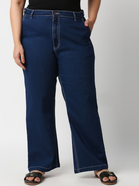 

High Star Women Plus Size Blue Wide Leg High-Rise Stretchable Jeans
