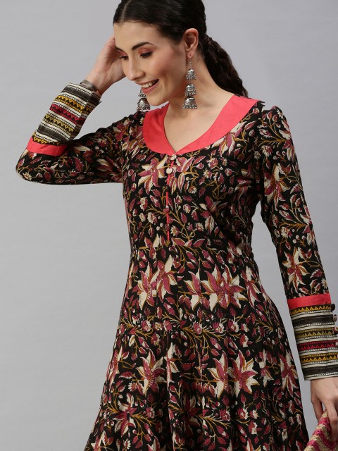 

SHOWOFF Women Black Floral Anarkali Kurta