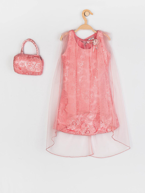

Peppermint Girls Peach-Coloured Printed A-Line Dress