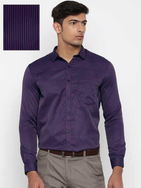 

Independence Men Navy Blue Striped Slim Fit Formal Shirt