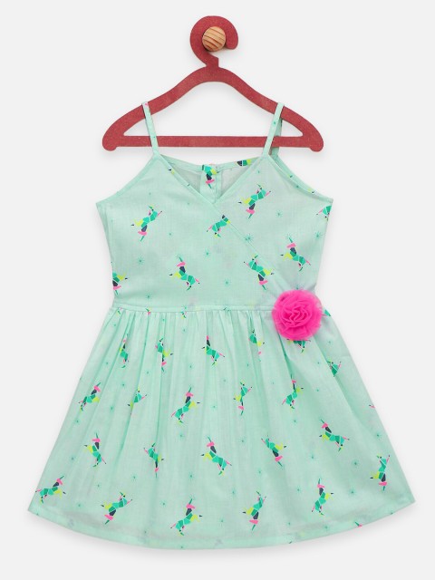 

LilPicks Green Printed Cotton Dress
