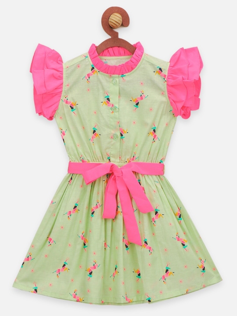 

LilPicks Girls Green Floral Printed Dress