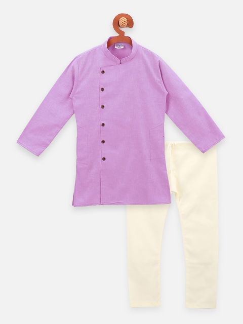 

LilPicks Boys Purple & Off White Angrakha Pure Cotton Kurta with Pyjamas